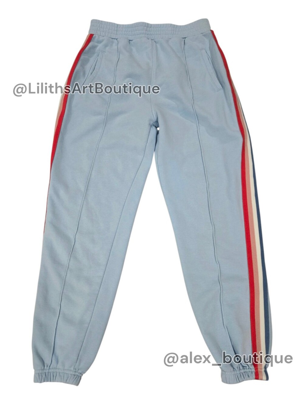 Fashion Nova Side Stripe Joggers Light Baby Blue Size S (E160) - Picture 3 of 8